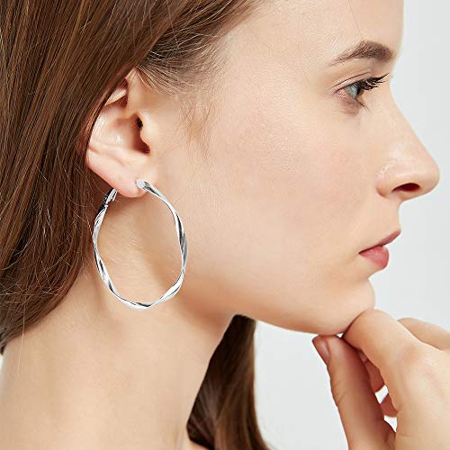 Surrounded Forest Sterling Silver Hoop Earrings White Hoops White Gold Plated Hoop Earrings For Women Girls Lightweight Hoop Earrings 2In #TOP3