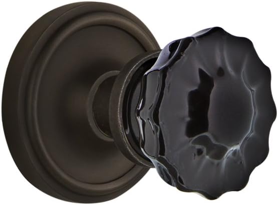 Nostalgic Warehouse 727185 Classic Rosette Privacy Crystal Black Glass Door Knob in Satin Nickel, 2.375
