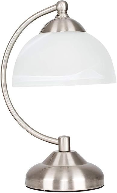 MiniSun Curved Brushed Chrome & Frosted Glass Bedside Table Lamp- Complete with a 4w LED Bulb [3000K Warm White]