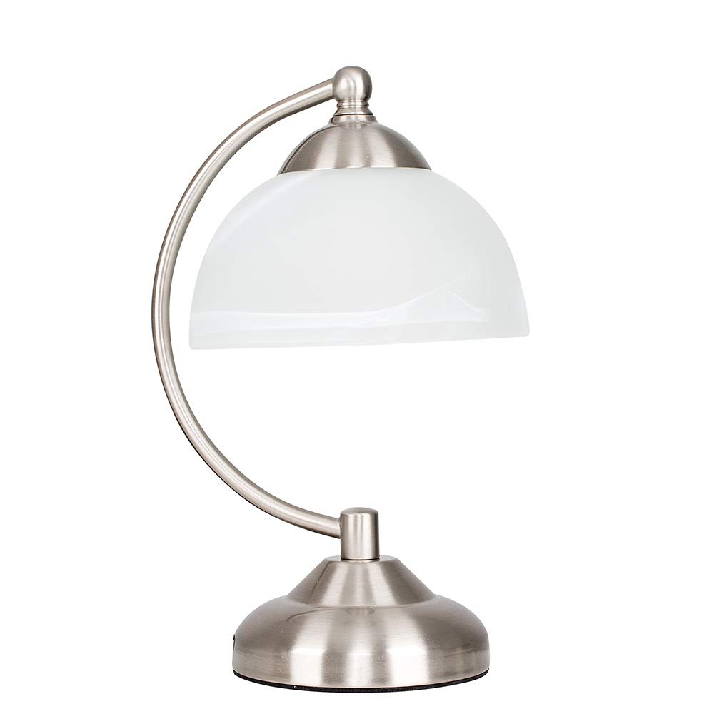 Minisun Single Brushed Chrome | Curved Brushed Chrome And Frosted Glass Table Lamp | Table Lamps, Home Décor & Improvement Essential | Includes 4W Led Bulb [3000K Warm White]