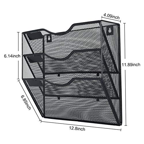 Pag Hanging Wall File Holder Mail Organizer Wall Mount Document Letter Rack, 3-Tier, Black #TOP2