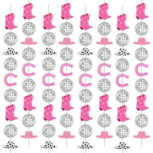 8 Pcs Hanging Disco Cowgirl Party Decorations Streamers Western Cowgirl Bachelorette Party Swirls Whirl Decorations Glitter Cowgirls Disco Ball Garland String for Birthday Supplies