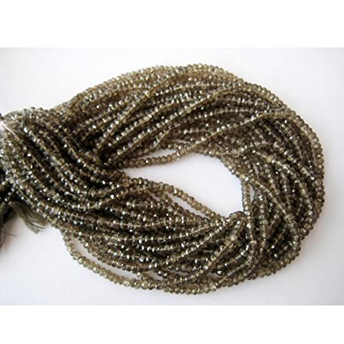 LKBEADS 1 sznur naturalny kolor kwarc dymny, kwarc koralik, mikro fasetowane okrągłe koraliki, 4 mm koraliki, 35 cm