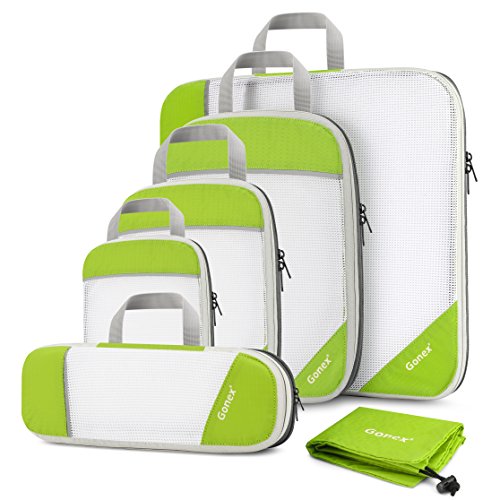 Compression Packing Cube 6-teilig, Gonex robust & langlebig Verpackungswürfel, Packtaschen, Kleidertasche, Koffer, Organizer, Aufbewahrungstasche, Grün