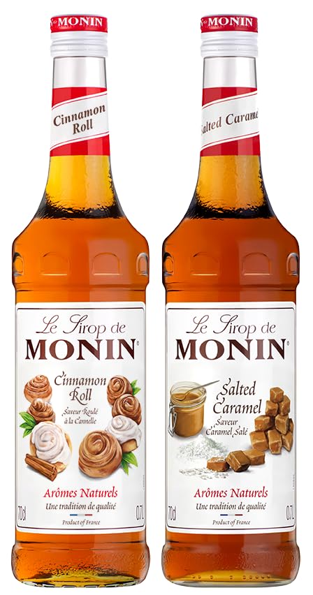 MONIN - Assortiment Sirop Saveur Roulé à la Cannelle et Saveur Caramel Salé - Pour Café, Chocolat Chaud, Capuccino ou Latte - Arômes Naturels - Bouteille...