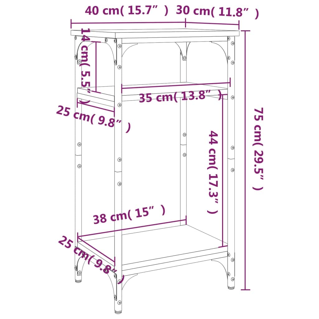 Beistelltisch Räuchereiche Holzwerkstoff mit Stahlrahmen 40x30x75 cm Stabiler Couchtisch mit Ablagefach für Wohnzimmer Schlafzimmer Flur Balkon ideal als Ablagetisch und Sofatisch