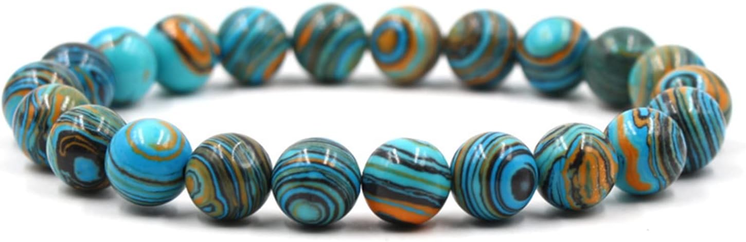 6-12mm Natural Stone Beads Malachite Beads for Bracelets Black White Striated Stone Round Loose Beads for Jewelry Making (Bue,8mm)