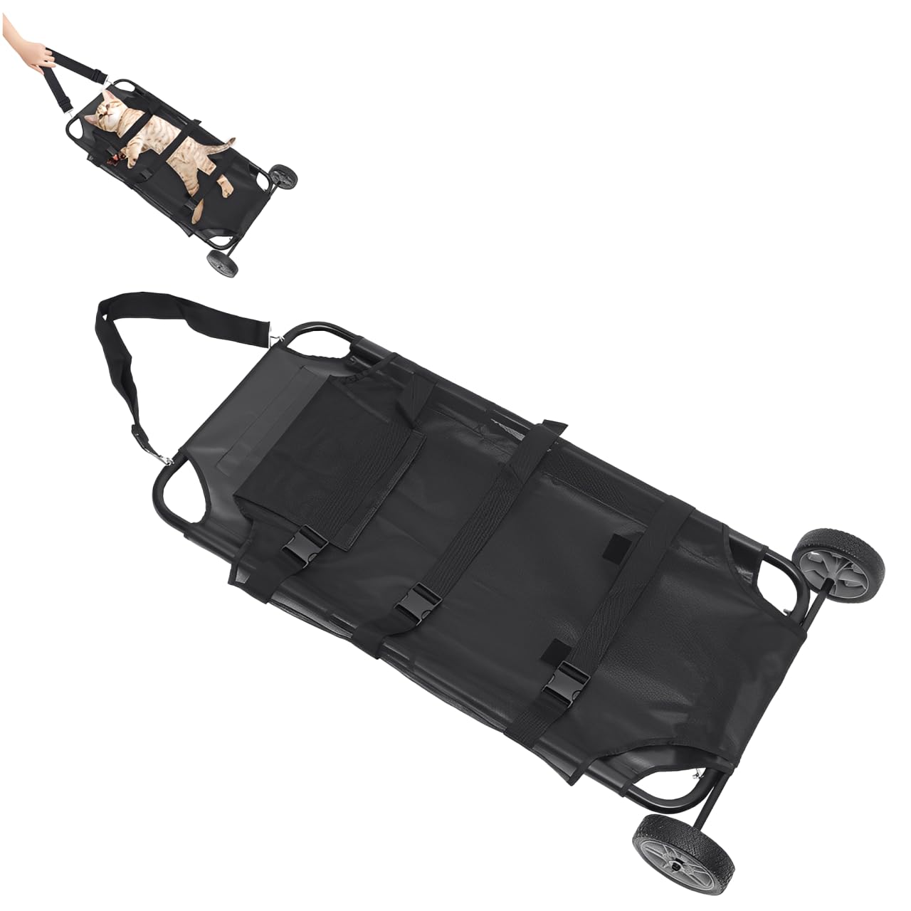 Fahrbarer Tierträge, Faltbare Transport Notfalltrage 115×55×15cm, Verstellbarer Schultergurt, Leicht zu bewegen, Tragfähigkeit 50 kg für Haustiere mit Notfällen