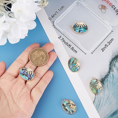 Beebeecraft 1 Box 6Pcs Abalone Shell Charms 18K Gold Plated Oval Paua Shell Charms Sun Colorful Pendant Charm for Earring Necklace DIY Jewelry Making 0.65x0.06In - Image 3