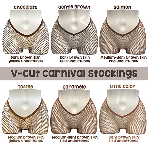Image of V-Cut Skintone Gold Glitter Fishnet Stockings | VCUT Carnival Tights for Black and Brown Skin Women