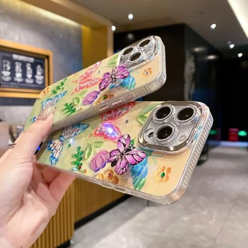 Image of PEEPERLY Back Cover Case for iPhone 13 Pro Max Scratch Resistant Anti-Slip TPU Shockproof Protective Durable Lush Meadow Garden Butterfly Case for Girls & Women