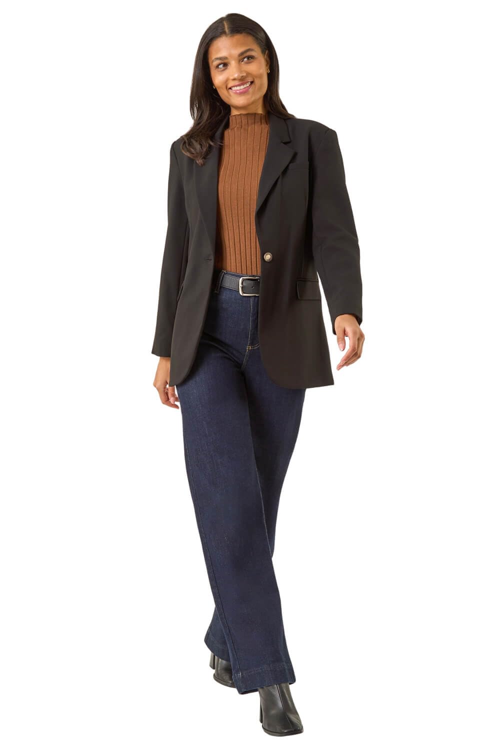 Roman Women's Black Single Breasted Smart Blazer In Size 14