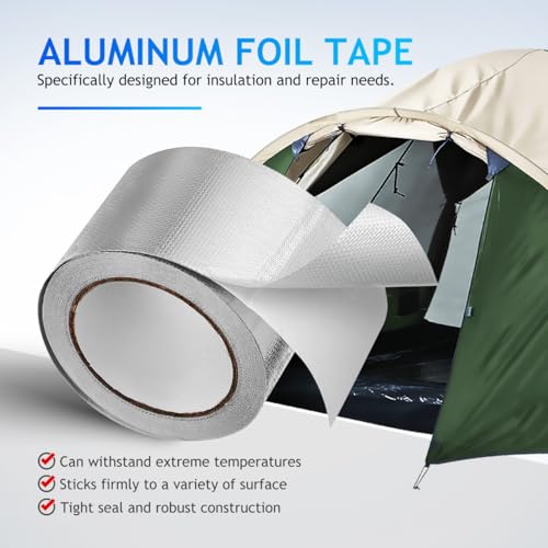 Image of Mikikit 8Cm Wide Aluminum Foil Tape Waterproof Insulation Repair Tape for Ductwork Rvs Tents and Outdoor Use - 20M Long Heavy Duty Adhesive