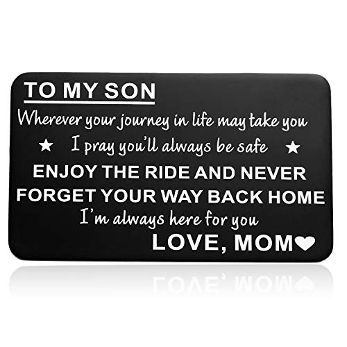 To My Son Wallet Insert Card, Son Gifts from Mom, Mini Love Note for Son Birthday Gifts, Graduation Gifts for Son-Never Forget Your Way Back Home, I'm Alway Here for You, Love Mom