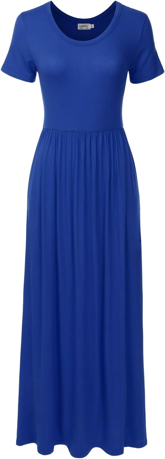 Women's Short Sleeve Long Maxi Loose Casual Dress with Pockets (XS-XXL)