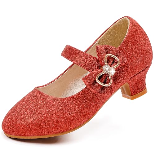 Image of Dufannie Girls Dress Shoes Low Heel Princess Flats Mary Jane Flower Wedding Party Glitter Shoes for Kids Toddler