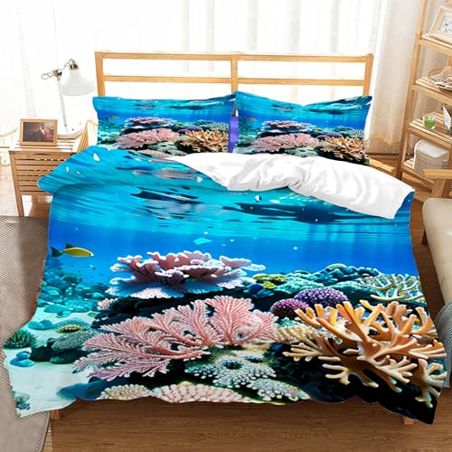 Juego de Ropa de Cama 220x240 cm Coralina Niño Niña Chico 3 Piezas Funda de Edredón Microfibra Fundas Nordicas con 2 Fundas de Almohada