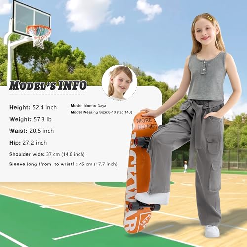 Image of Rolanko Girls Cargo Pants Baggy Y2K Cargo Trousers Jeans Wide Leg Pants with Multi Pockets 4-15 Years