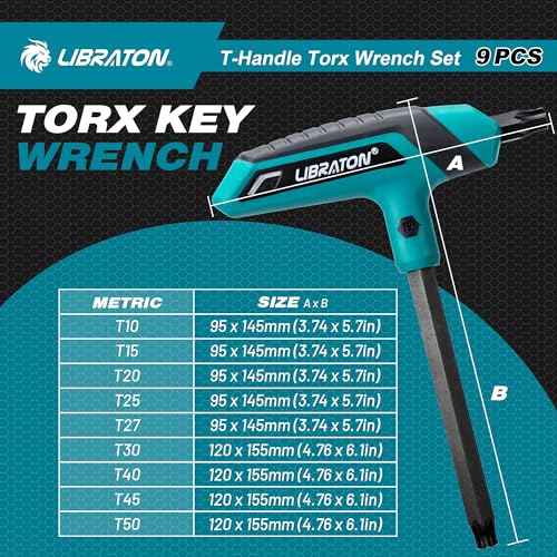 Image of LIBRATON T Handle Torx Set T10-T50, Torx T Handle Set, Torx Wrench Set | 9PCS Two-Tip Torx Star Wrench, Torx Screwdriver Set for Auto Repair, Bike Maintenance and DIY, Includes Storage Rack