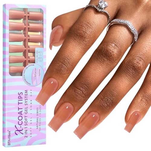 BTArtboxs XCOATTIPS Brown Press On Nails, Soft Gel, Long Square, ...
