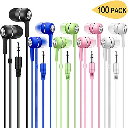 Wholesale Bulk Earbuds Headphones 100 Pack Multi Colored for School Classroom Students Kids