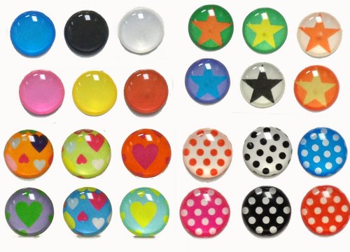 Rainbow Pastel Colors Polka Dots Stars Hearts 24 Pieces Home Button Stickers for iPhone 5 4/4s 3GS 3G, iPad 2, iPad Mini, iPod Touch