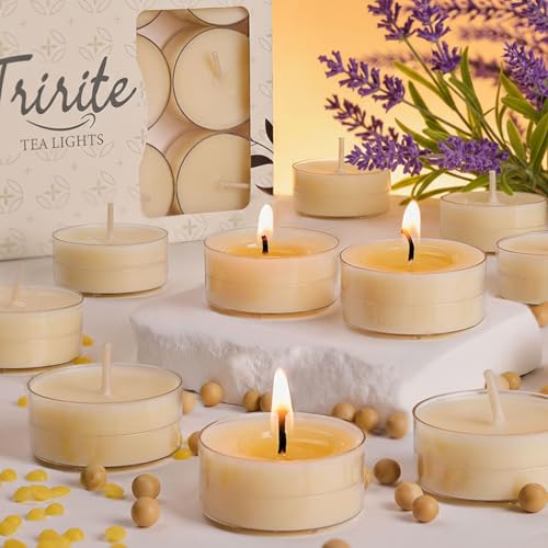 12 Pack Beeswax Scented Tealight Candles, Beeswax & Soy Lavender Tea Light Candles, 4 Hours White...