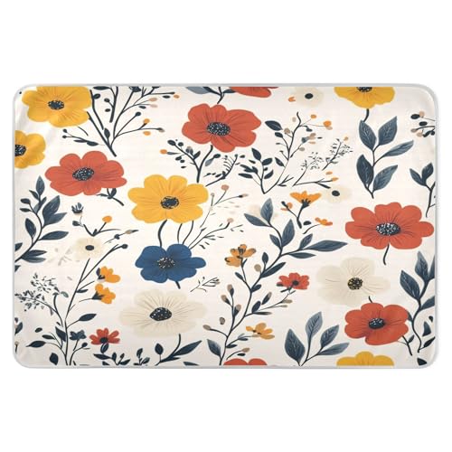 Takiito Flowers Bed Pad Reusable Bed Underpad Washable Waterproof Leak-Proof Quick Dry Incontinence Pee Pad for Toddlers Kids Adults Pets 34x52 in