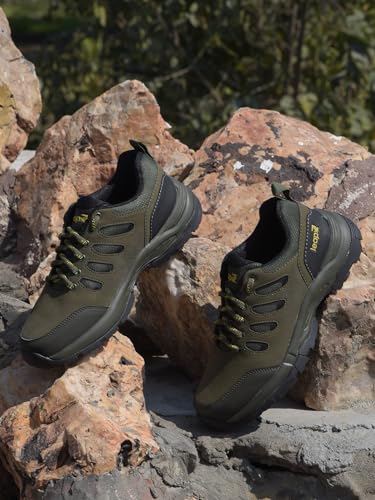 Image of Liberty Leap7x COLUMBO-1E Lacing Men Running Shoes - Dark Grey, Olive Green & Camel | Lightweight Sports Shoes with Comfortable Upper - Cushioned Footbed Suitable for Gym, Marathon, Walking & Outdoor