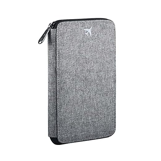 V JOY Passport Holder Cover Rfid Blocking, Waterproof Zipper Pockter Document Wallet, USB Charger/Earphones Earbud Organizer Travel Case,RPET Recycled Material, Environment Protection (V-Grey)