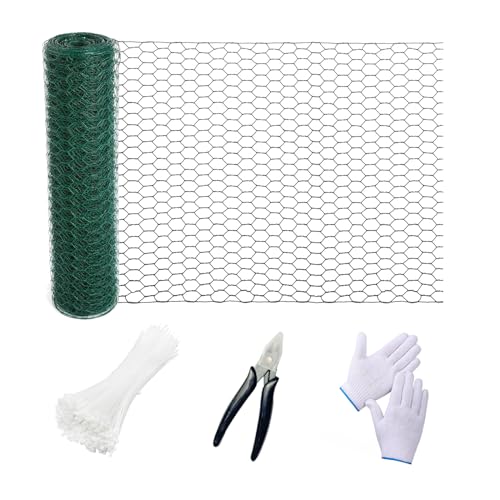 Chicken Wire Fence for Craft,13.78 x 118 Inch Galvanized Hexagonal Chicken Wire Netting, Garden Poultry Chicken Wire Mesh,Floral Chicken Wire Fencing with Gloves, Wire Ties and Plier