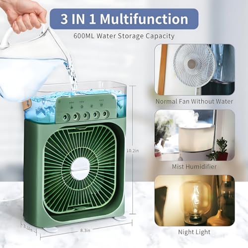 Image of Mabron Portable Mini Air Cooler | Personal Air Conditioner Fan | 7 Color LED Light, 3 Speed, 1 /2 /3H Timer | USB Air Cooler for Home Office Desk | Multicolor