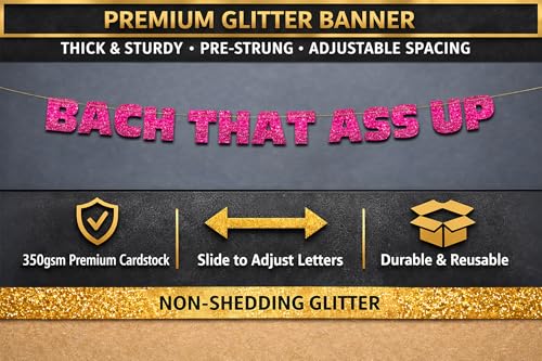 Image of Pre-Strung Bachelorette Pink Glitter Banner - Bachelorette Party Decorations for Her - Party Supplies, Favors and Gifts