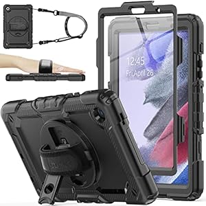 Case for Samsung Galaxy Tab A7 Lite 2021 8.7” SM-T220/T225/T227 with Screen Protector Pencil Holder [360 Rotating Hand Strap] &Stand, SEYMAC stock Drop-Proof, Black