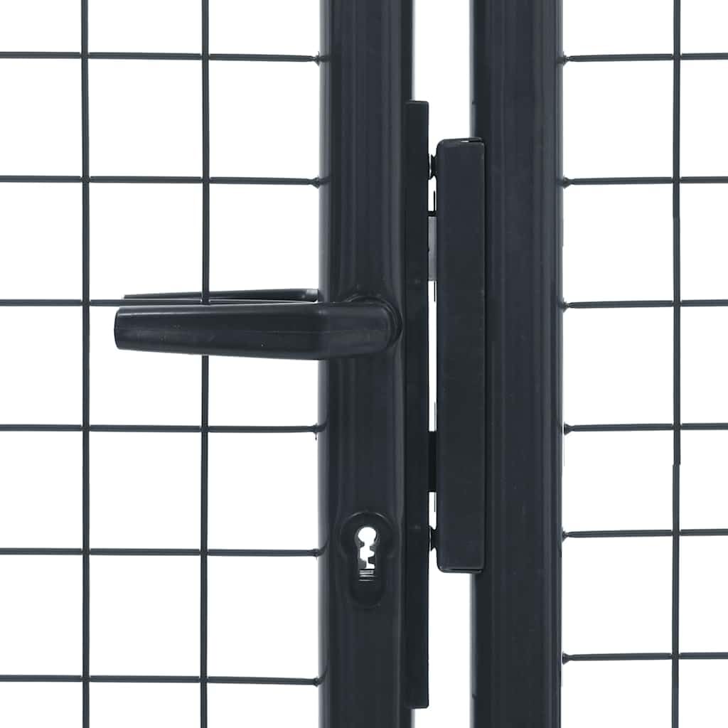 Puerta de jardín de malla de acero galvanizado, 400 x 75 cm, antracita con postes y estaca, bloqueable, inoxidable, para patio, jardín delantero y parcela, puerta de rejilla estable con