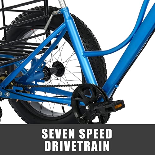 7 Speed Adult Tricycle (Fat TIRE), 3 Wheels Cruiser Bicycle with Big Basket, Bikes for Recreation, Shopping, Picnics,Bicycles with Fat Tire for Men Women Adult,More Safe and Stable