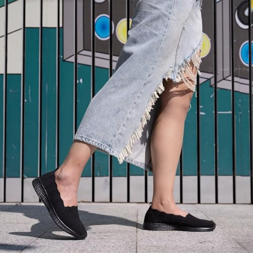 Puxowe Women's Casual Slip on Walking Flat Shoes-Lightweight Low-Top Knit Loafer Sneaker2