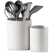 UBEE Utensil Holder, 7"+5.5" Ceramic Kitchen Utensil Holder for Countertop, Large Cooking Utensil Crocks for Counter, Modern Kitchen Tool Holder for Spatula, Set of 2, White
