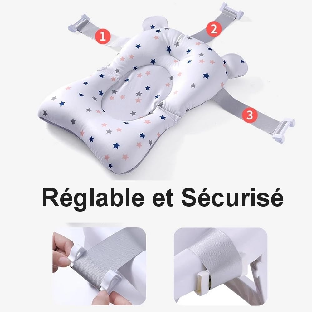 Coussin de Bain Bébé + Verre, Réducteur Baignoire pour Bébé, Support Universel, Transat, Coussin Baignoire Confortable et Antidérapant, Matelas Doux pour la Peau, Verre de Bain Inclus