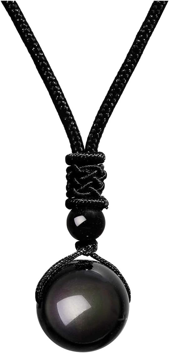 Mens 16mm Natural Black Obsidian Rainbow Eyes Stone Lucky Blessing Beads Pendant Necklace with Adjustable Braided Rope Cord For Men Jewellery Gifts