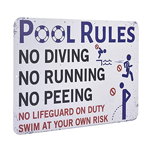 Regras da Piscina Decoração de Placas | Palavras Placas de Metal para Piscina,Decoração de parede Re