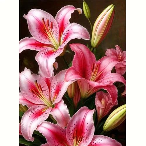 5D Diamond Art Kits for Adults,Lily Flower Diamond Painting Kits for Adults Beginners,DIY Full Drill Round Gem Art with Diamond dots for Adults,Home Wall Decor 12 X 16 Inch