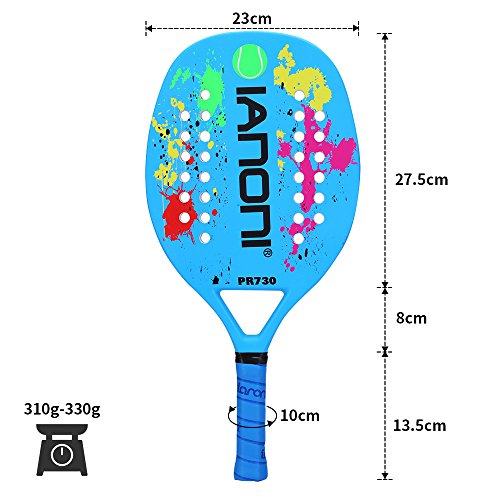 ianoni Beach Tennis Racket Carbon Paddle Fiber Grit Face with EVA Memory Foam Core Beach Tennis Raquet (Blue)