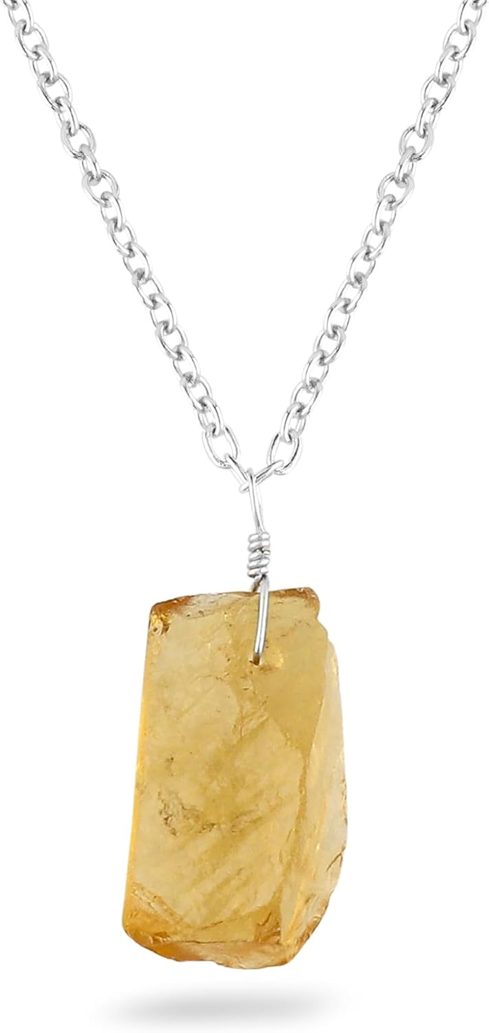 CRYSTALINES Natural Raw Gemstones Dainty Pendant, Assorted Rough Stones Necklace, Handmade Boho Hypoallergenic Jewelry for Women, Healing Crystals, Silver Adjustable Chain-16+2inch