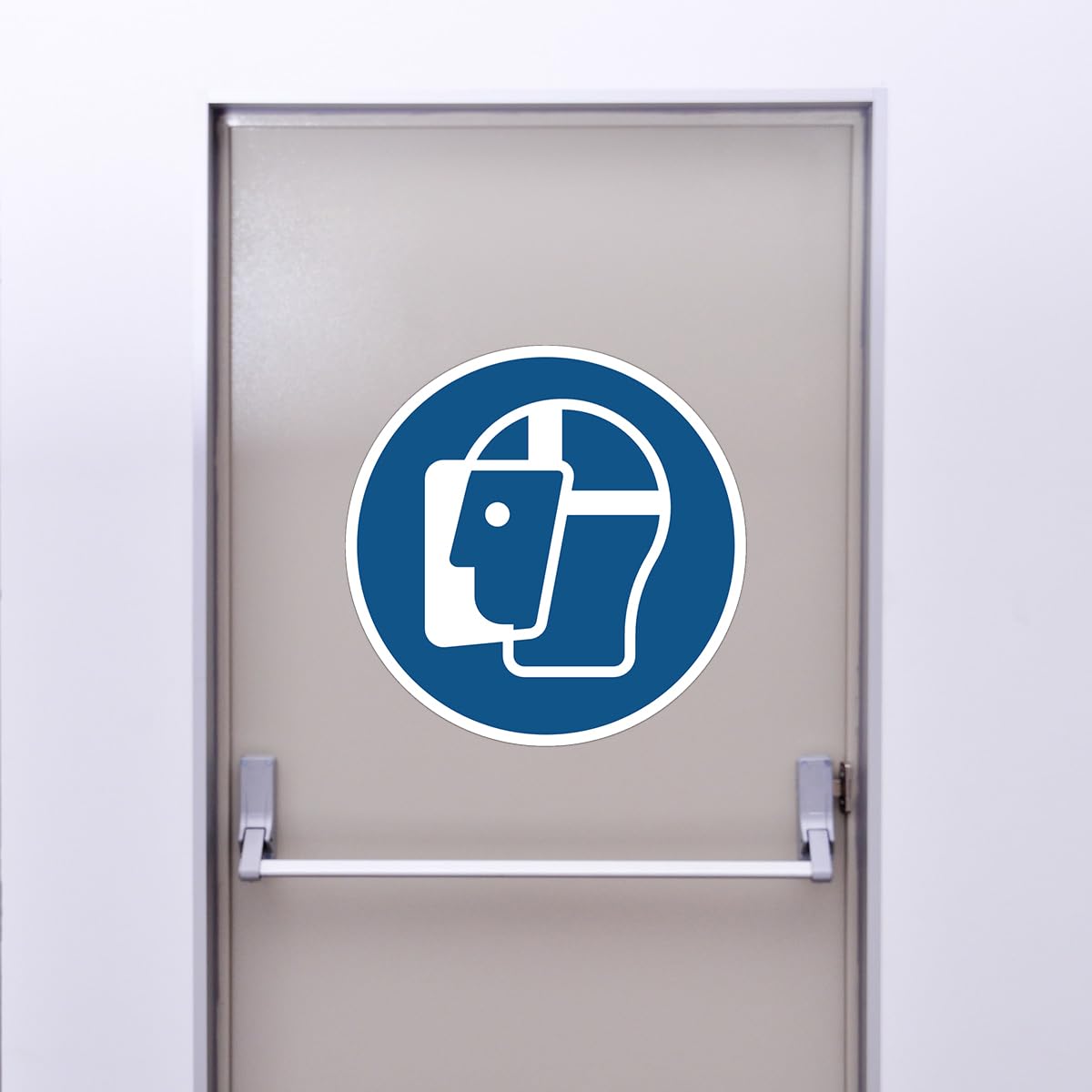 Obligación de Adhesivo Obligatorio NF ISO7010 - Adhesivo Adhesivo de Señalización Laminado Ronda Resistente al Agua y a Los Rayos UV - Visera Protectora Obligatoria - Diámetro 60 cm