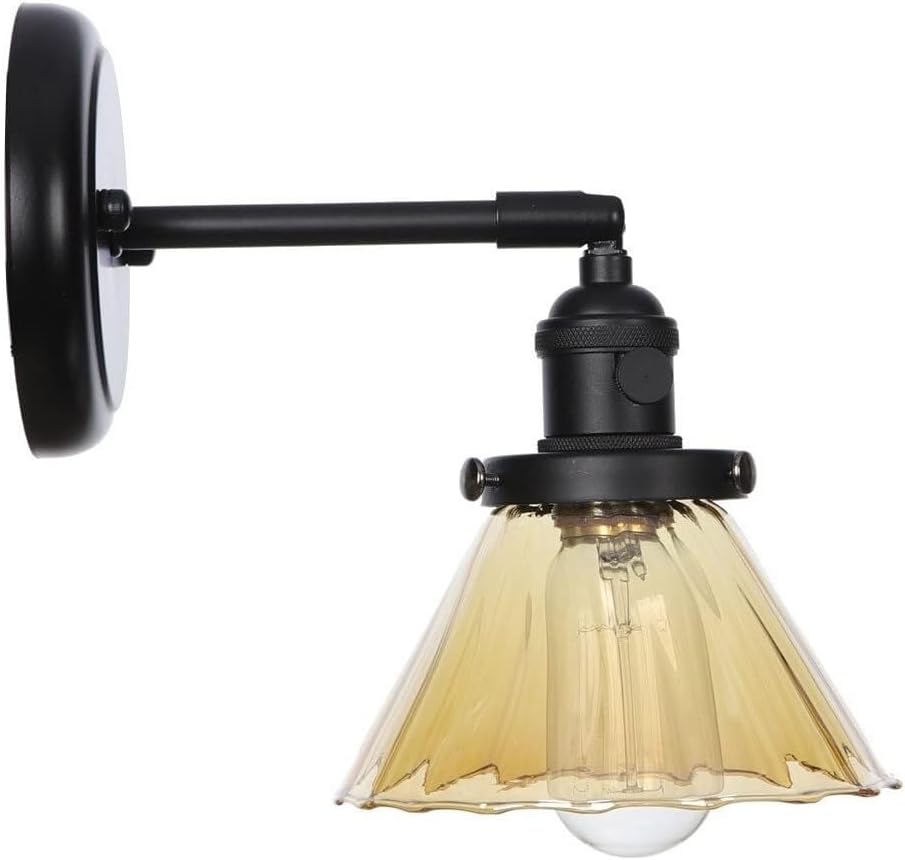 Elegant Black Wall Lamp with Amber Glass Shade - 1 Light Fixture, E27 Socket (Max 40W) for Indoor Use in Restaurants, Barns, Hallways, and Bedrooms (Available as 1pc or 2pcs)