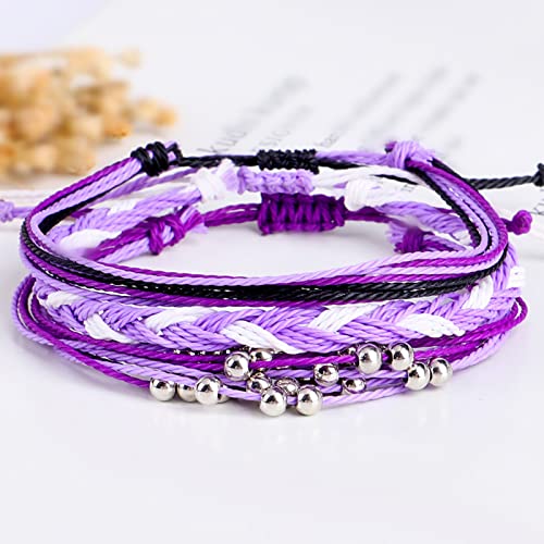Bohemian Friendship Bracelet Set Beach Waterproof String Ocean Surfer Beaded Jewelry Adjustable Braided Rope String Cactus Bracelets Boho Stretch Handmade Woven Bracelets for Teen3