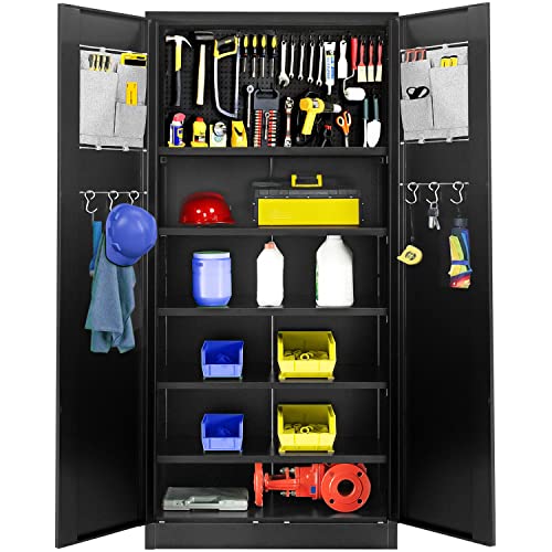Intergreat 6-Tier Metal Garage Cabinet With Locking Door,Tall Mutifunctional Lockable Storage Cabinet With Lock And Pegboard,Black Steel Tool Cabinets 5 Shelves For Warehouse,Basement,Home Office #TOP20