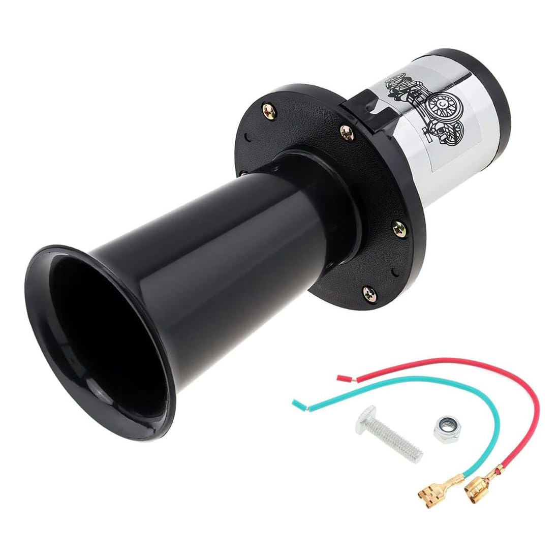 Clacson Ahooga per auto, stile classico, vintage, per auto, camion, camper, 12 V, 110 dB (nero)