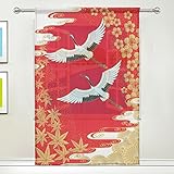 Material: Polyester Use7 Vorhang mit japanischen Kranichen, Kirschblüten, Ahorn-Fenster, 139,7 x 213,4 cm, 1 Stück, moderne Fensterbehandlung, für Kinder, Zuhause, Wohnzimmer, Esszimmer, Spielzimmer, Dekoration